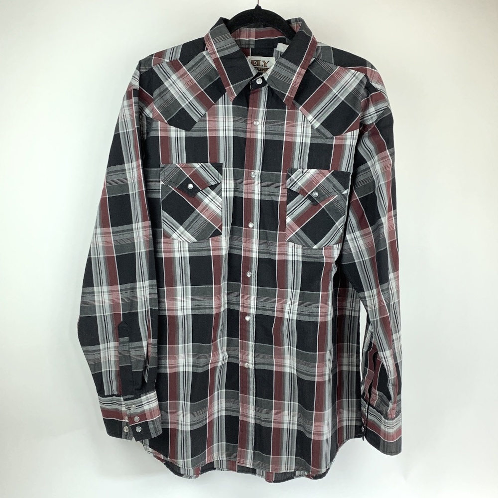 Summer Wgt Ely Cattleman Retro Western Style Shirt Pearl Snaps Long Sleeve Large